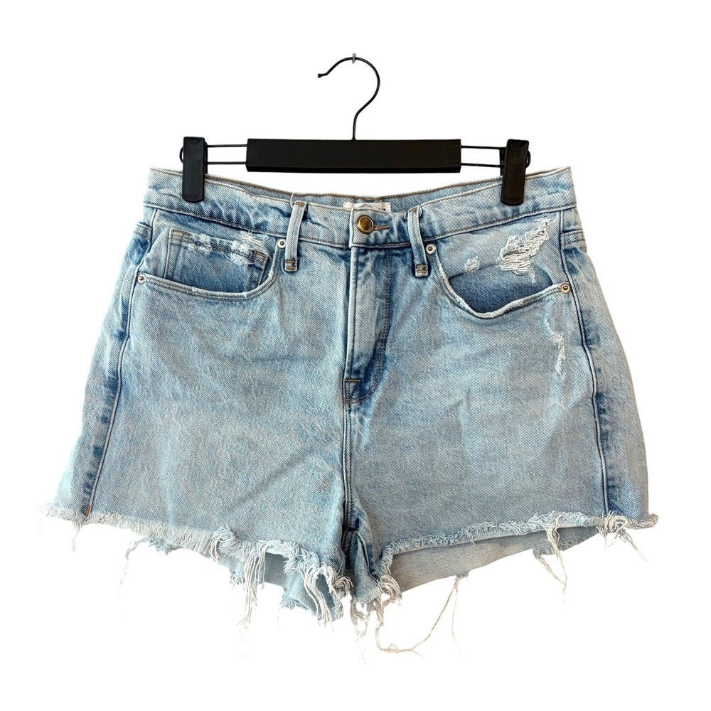 Good American High Waisted Distressed Denim Cut Off Shorts SIZE 2 SIZE 26